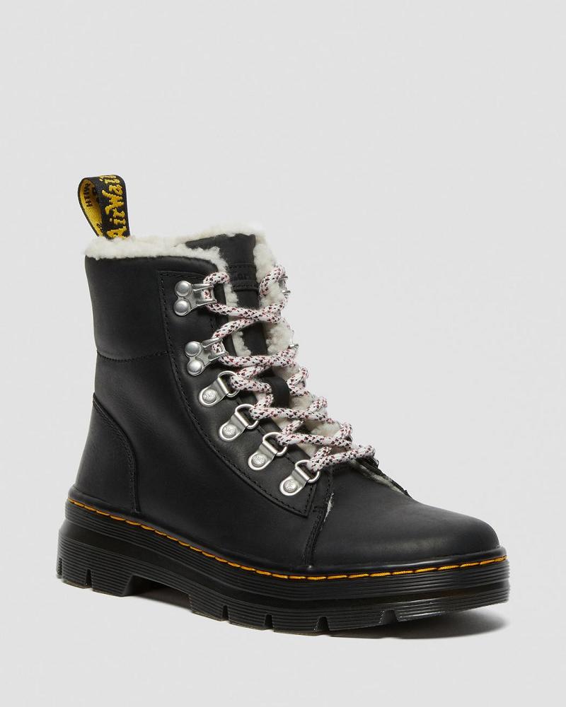 Black Women\'s Dr Martens Combs Faux Shearling Lined Ankle Boots | CA 47KOR